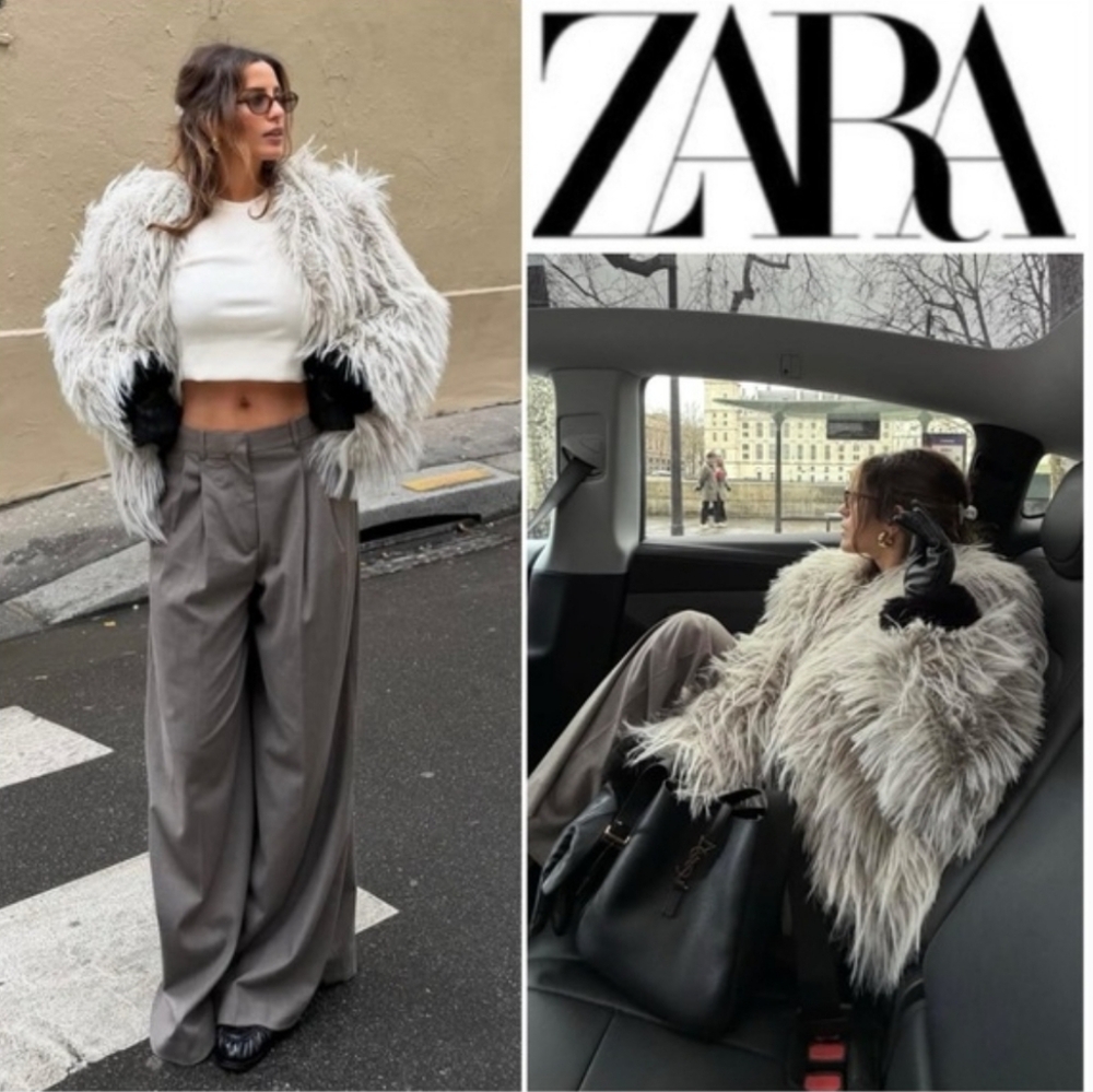 ZARA FAUX FUR GREY COAT SIZE S - Picture 5 of 16